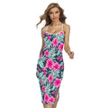 Pink Hibiscus Tropical Pattern Print Cross Back Cami Dress