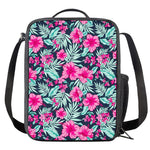 Pink Hibiscus Tropical Pattern Print Crossbody Lunch Bag