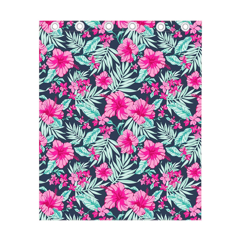 Pink Hibiscus Tropical Pattern Print Curtain