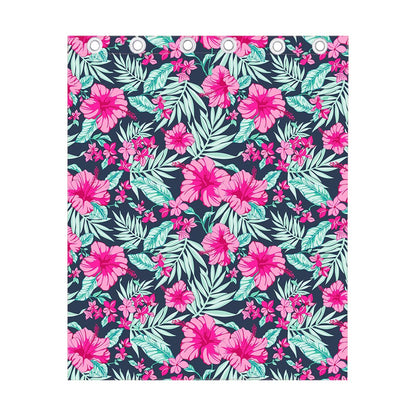 Pink Hibiscus Tropical Pattern Print Curtain