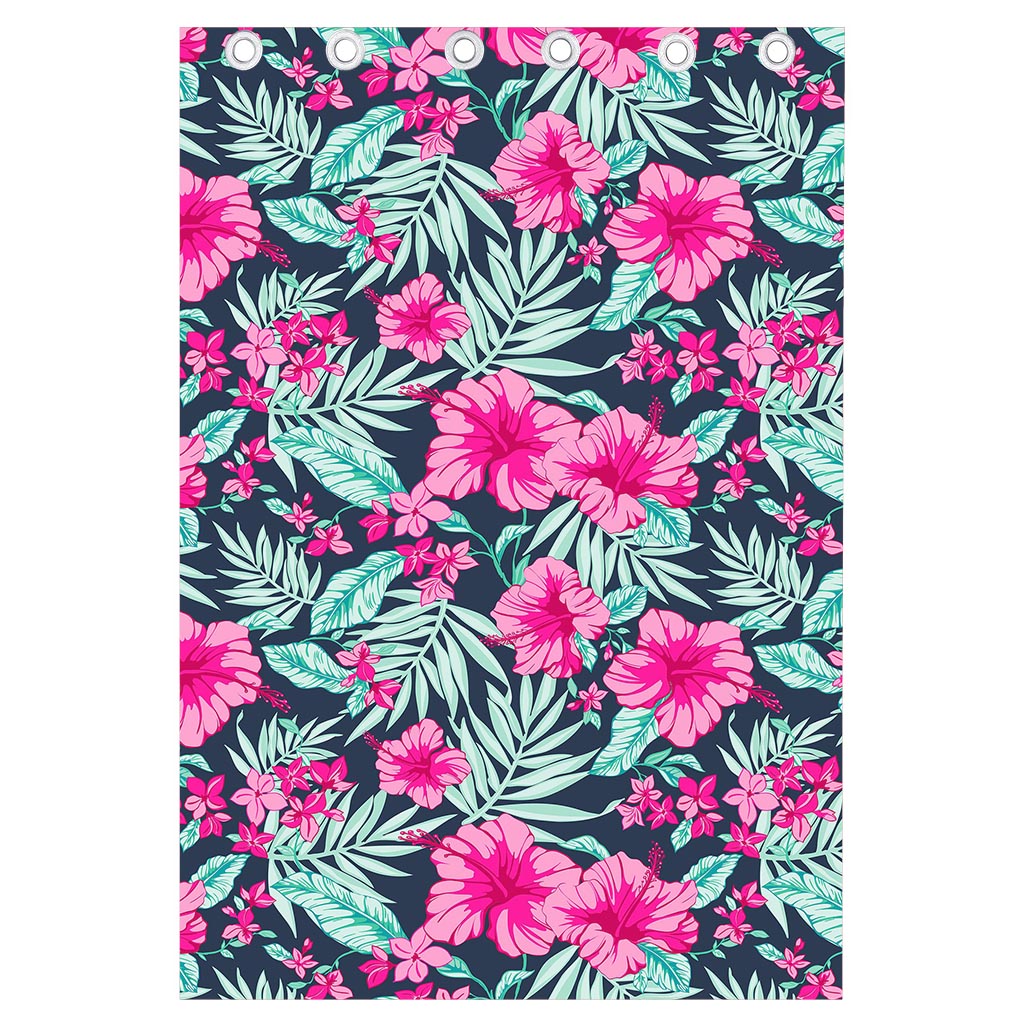 Pink Hibiscus Tropical Pattern Print Curtain