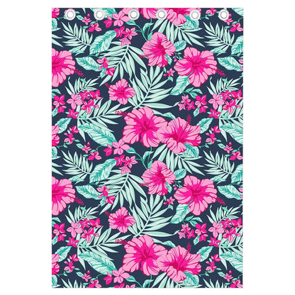 Pink Hibiscus Tropical Pattern Print Curtain