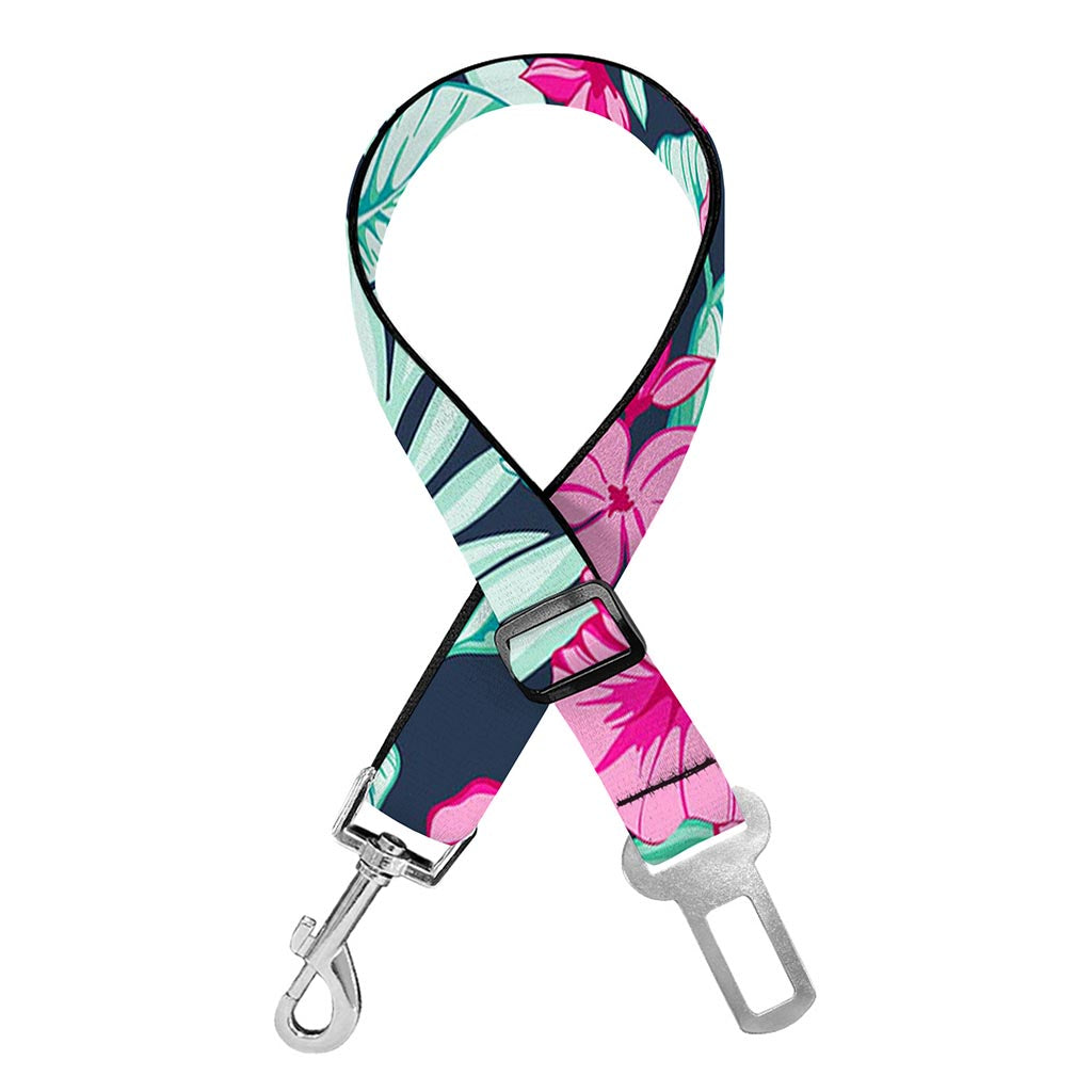 Pink Hibiscus Tropical Pattern Print Dog Seat Belt