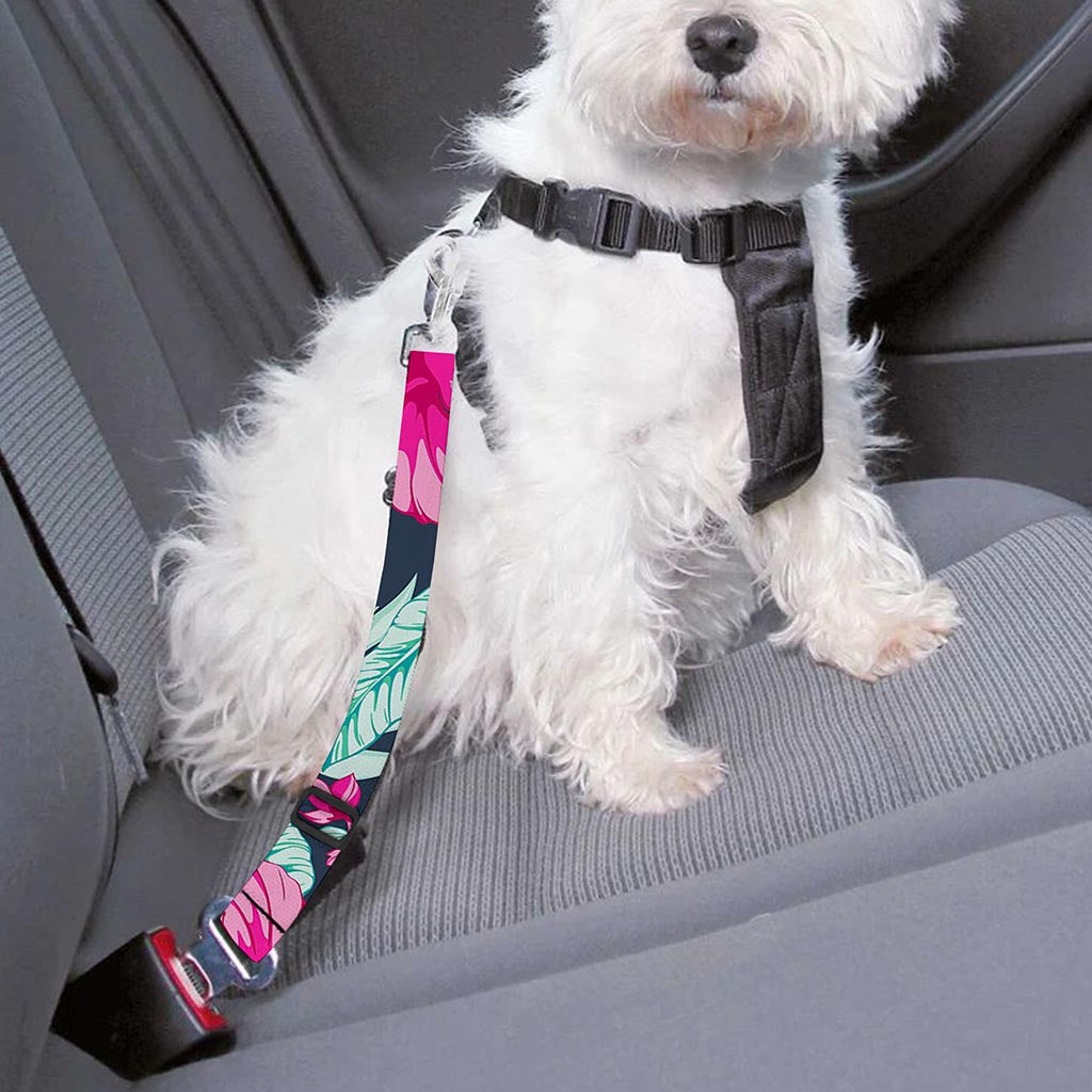 Pink Hibiscus Tropical Pattern Print Dog Seat Belt