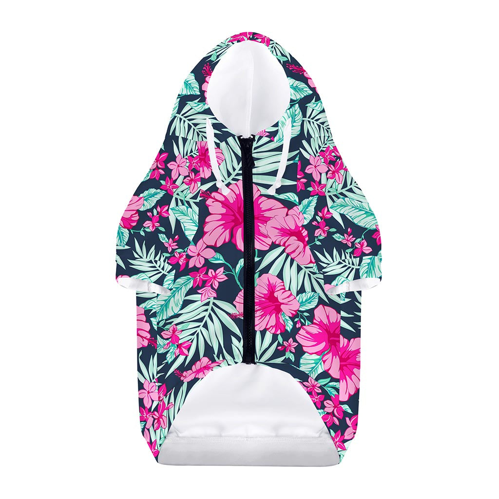 Pink Hibiscus Tropical Pattern Print Dog Zip Up Hoodie