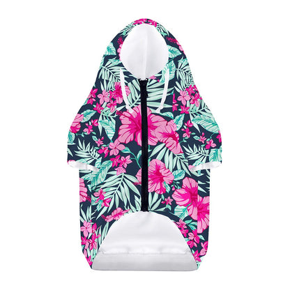Pink Hibiscus Tropical Pattern Print Dog Zip Up Hoodie