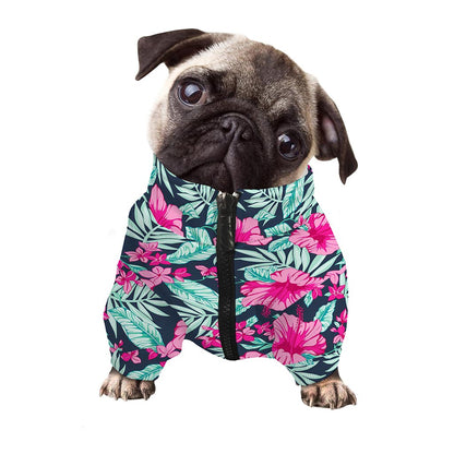 Pink Hibiscus Tropical Pattern Print Dog Zip Up Jacket