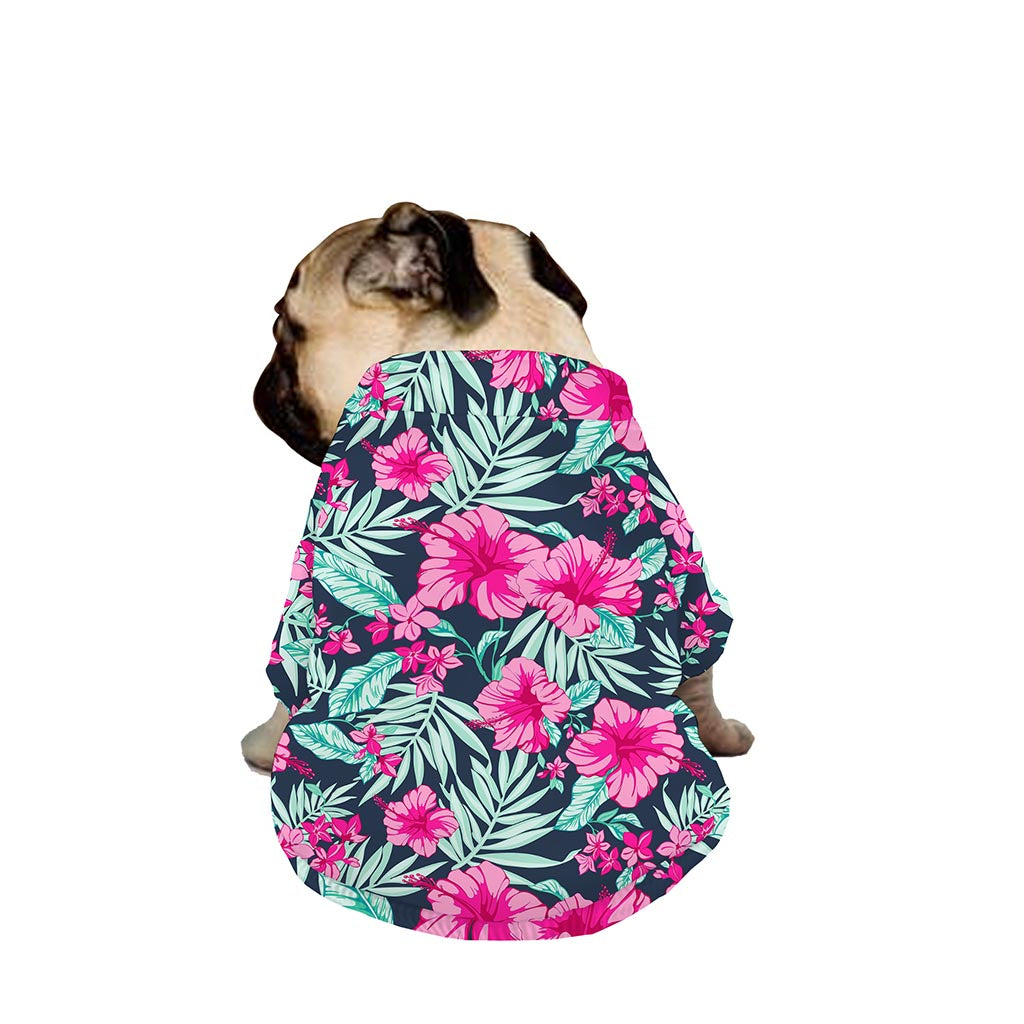 Pink Hibiscus Tropical Pattern Print Dog Zip Up Jacket