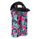 Pink Hibiscus Tropical Pattern Print Double Neoprene Wine Tote