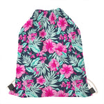 Pink Hibiscus Tropical Pattern Print Drawstring Bag