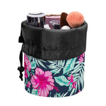 Pink Hibiscus Tropical Pattern Print Drawstring Makeup Bag