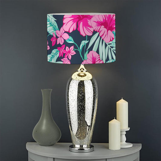 Pink Hibiscus Tropical Pattern Print Drum Lamp Shade