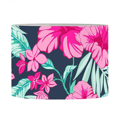 Pink Hibiscus Tropical Pattern Print Drum Lamp Shade