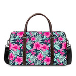 Pink Hibiscus Tropical Pattern Print Duffle Bag