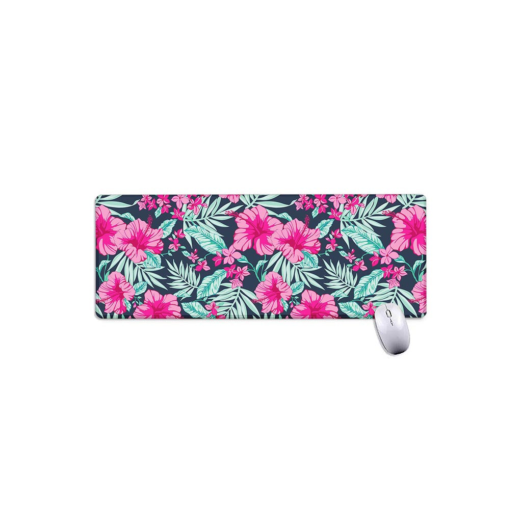 Pink Hibiscus Tropical Pattern Print Extended Mouse Pad