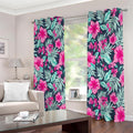 Pink Hibiscus Tropical Pattern Print Extra Wide Grommet Curtains