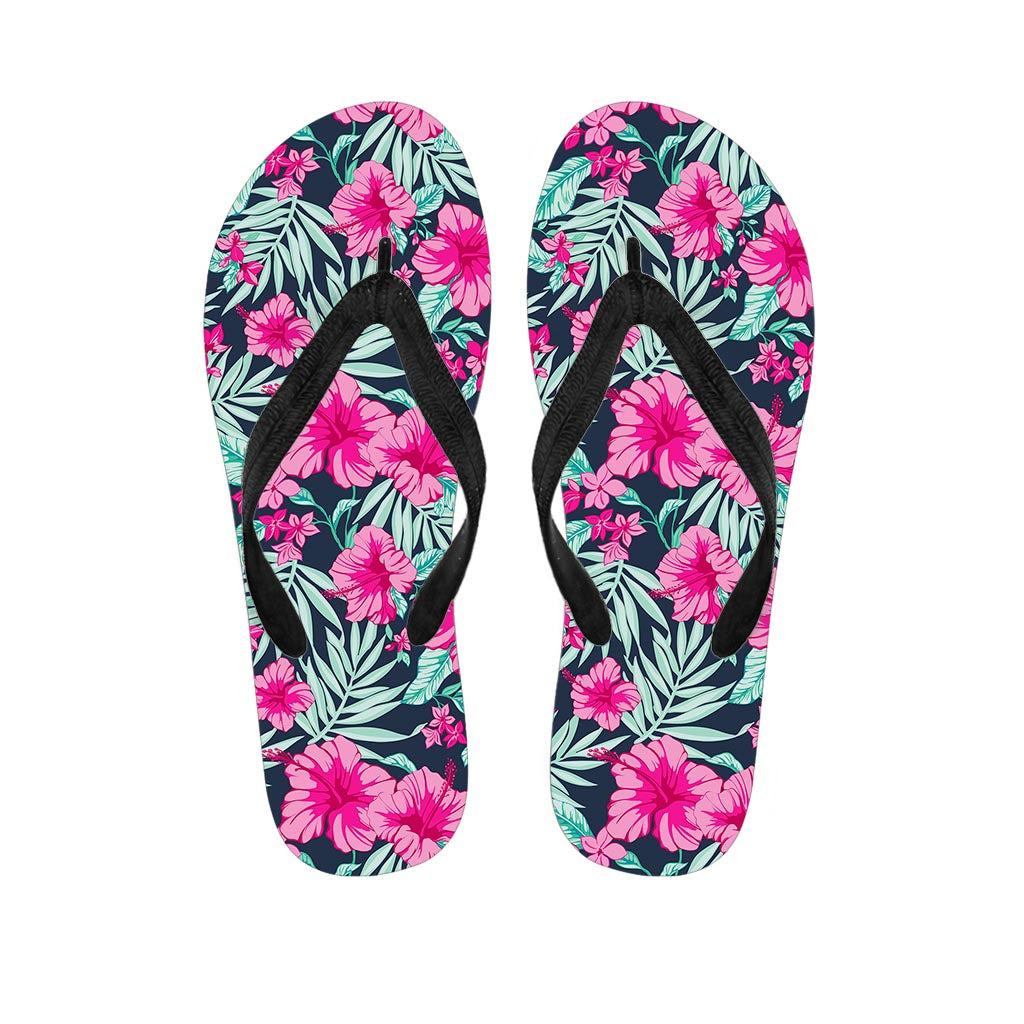 Pink Hibiscus Tropical Pattern Print Flip Flops