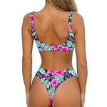 Pink Hibiscus Tropical Pattern Print Front Bow Tie Bikini