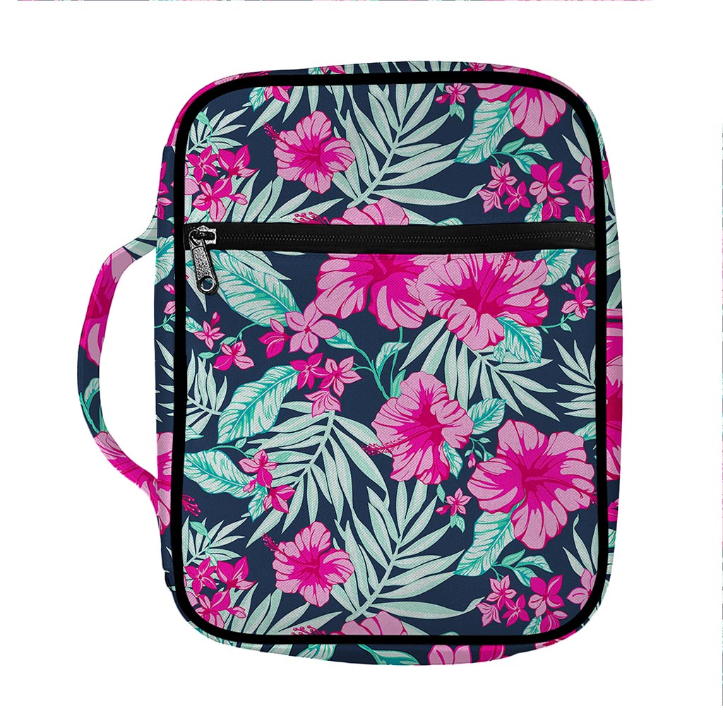 Pink Hibiscus Tropical Pattern Print Front Pocket Bible Bag