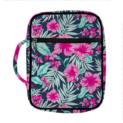 Pink Hibiscus Tropical Pattern Print Front Pocket Bible Bag