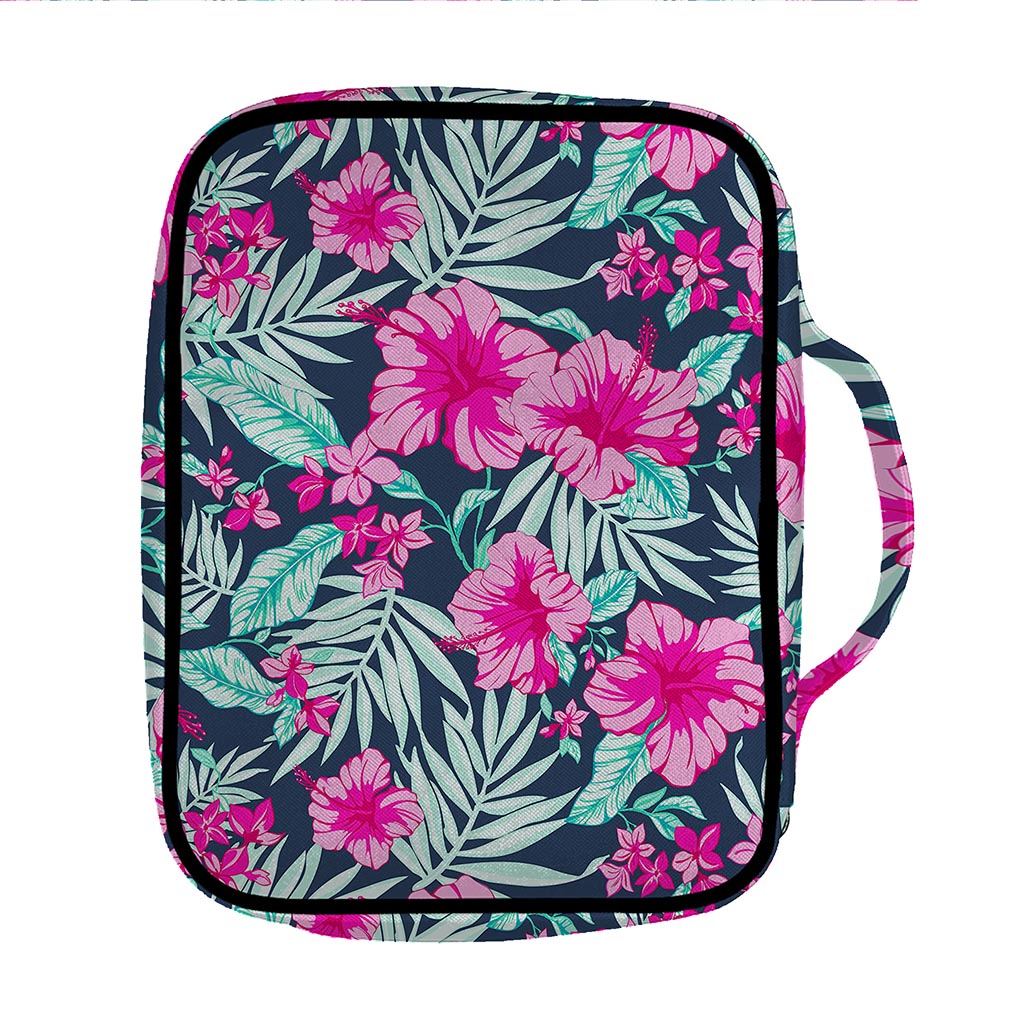 Pink Hibiscus Tropical Pattern Print Front Pocket Bible Bag