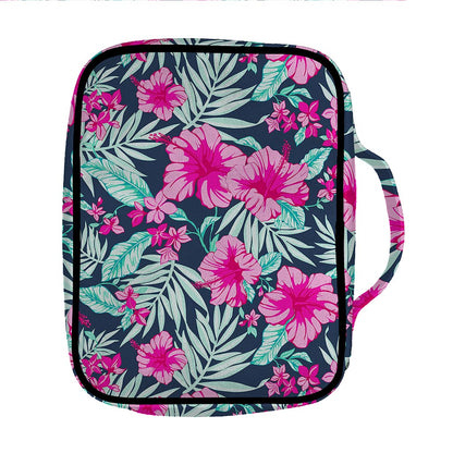 Pink Hibiscus Tropical Pattern Print Front Pocket Bible Bag