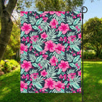 Pink Hibiscus Tropical Pattern Print Garden Flag