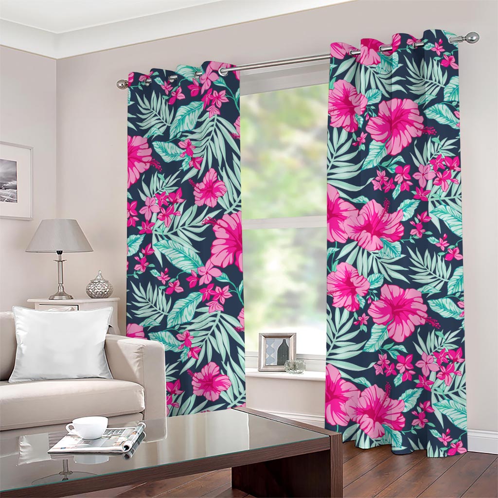 Pink Hibiscus Tropical Pattern Print Grommet Curtains