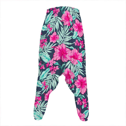 Pink Hibiscus Tropical Pattern Print Hammer Pants