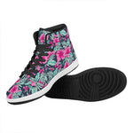 Pink Hibiscus Tropical Pattern Print High Top Leather Sneakers