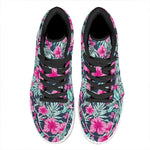 Pink Hibiscus Tropical Pattern Print High Top Leather Sneakers