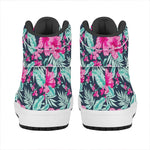 Pink Hibiscus Tropical Pattern Print High Top Leather Sneakers