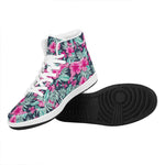 Pink Hibiscus Tropical Pattern Print High Top Leather Sneakers