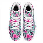 Pink Hibiscus Tropical Pattern Print High Top Leather Sneakers