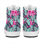 Pink Hibiscus Tropical Pattern Print High Top Leather Sneakers