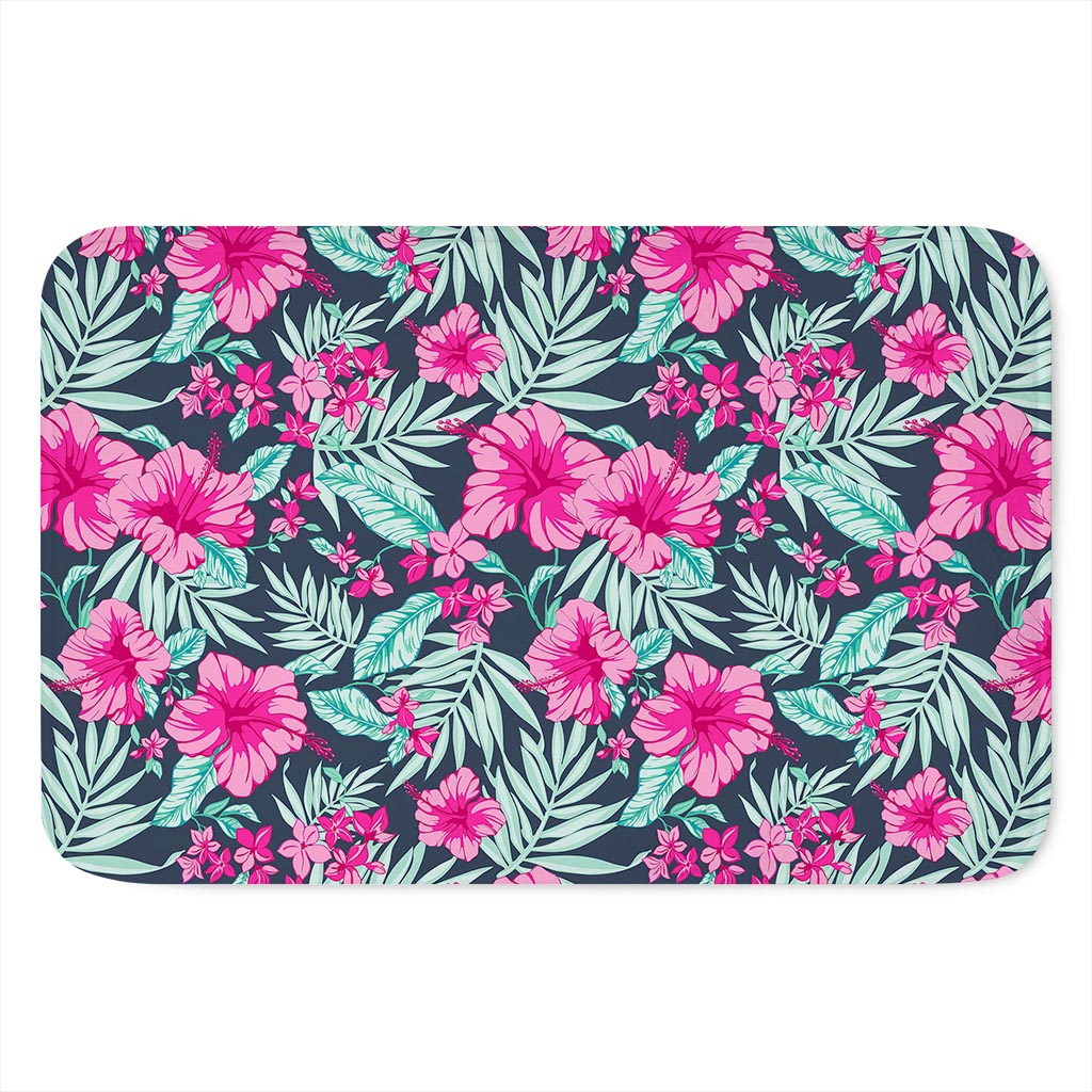 Pink Hibiscus Tropical Pattern Print Indoor Door Mat
