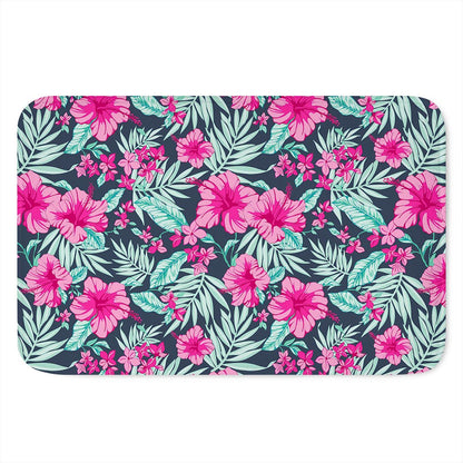 Pink Hibiscus Tropical Pattern Print Indoor Door Mat