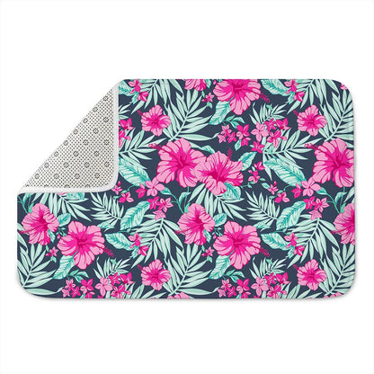 Pink Hibiscus Tropical Pattern Print Indoor Door Mat
