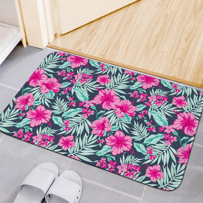 Pink Hibiscus Tropical Pattern Print Indoor Door Mat