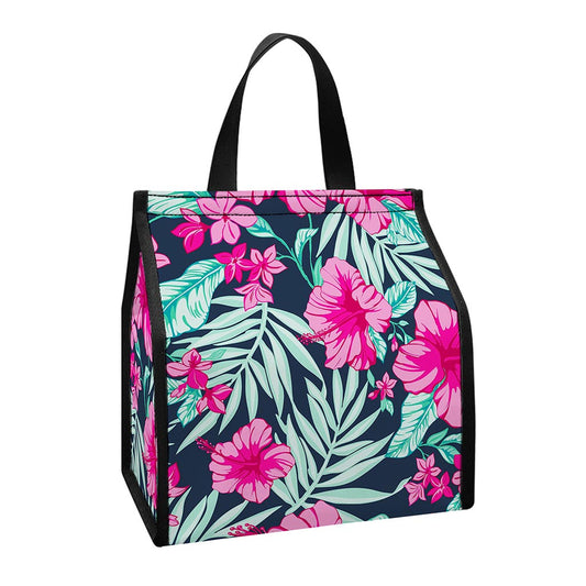 Pink Hibiscus Tropical Pattern Print Insulated Lunch Tote