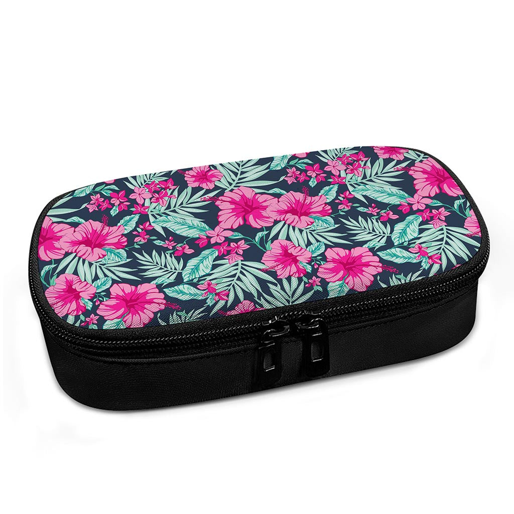 Pink Hibiscus Tropical Pattern Print Insulin Cooler Travel Case