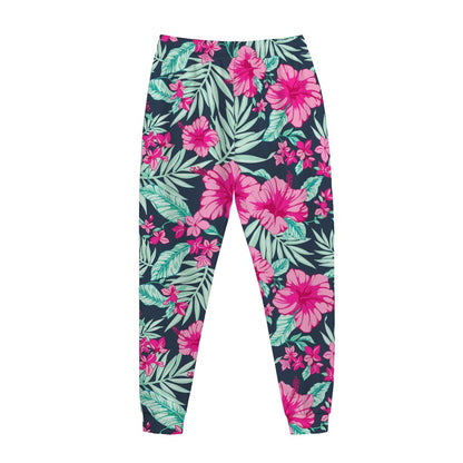 Pink Hibiscus Tropical Pattern Print Jogger Pants