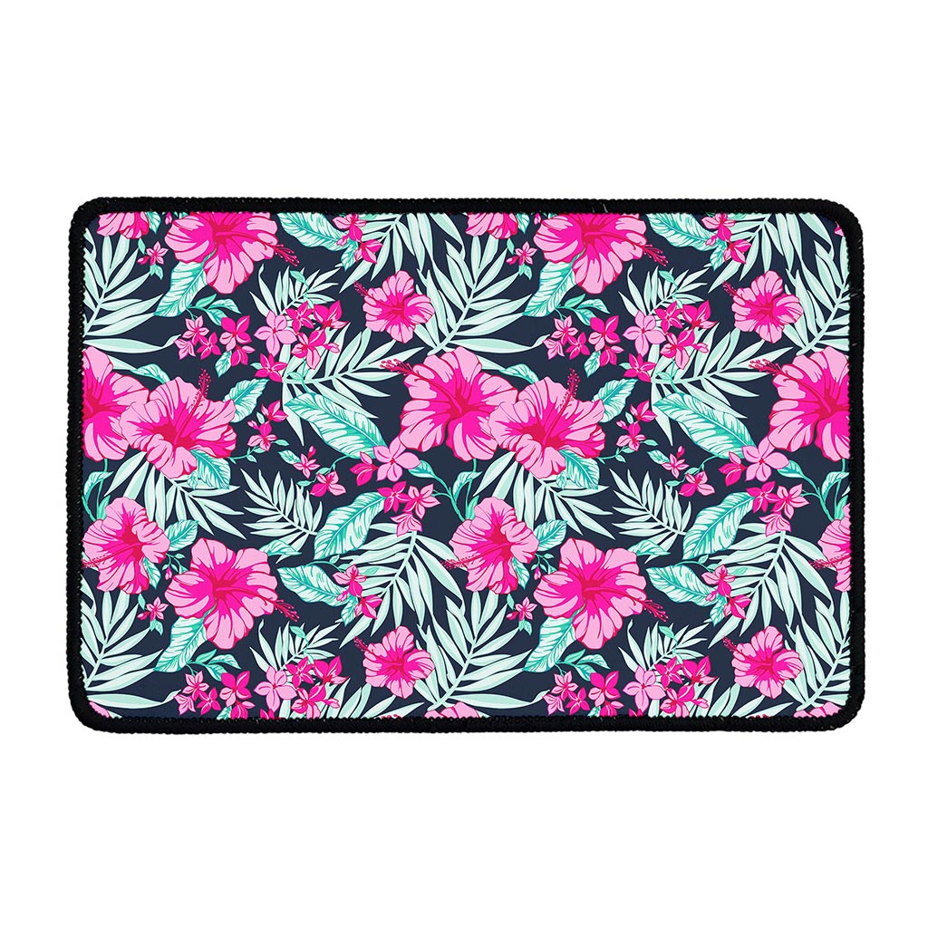 Pink Hibiscus Tropical Pattern Print Kitchen Mat