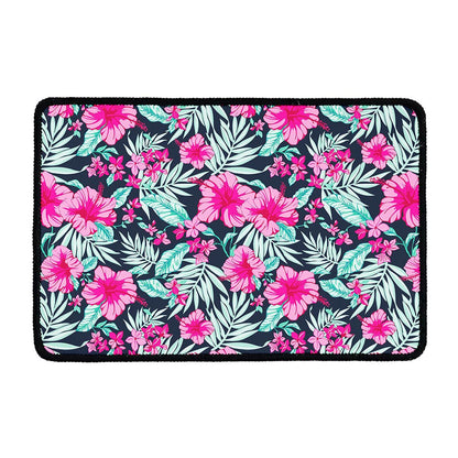 Pink Hibiscus Tropical Pattern Print Kitchen Mat