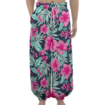 Pink Hibiscus Tropical Pattern Print Lantern Pants