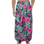 Pink Hibiscus Tropical Pattern Print Lantern Pants