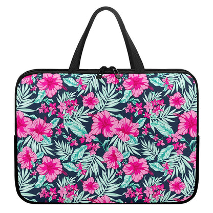 Pink Hibiscus Tropical Pattern Print Laptop Sleeve With Handle
