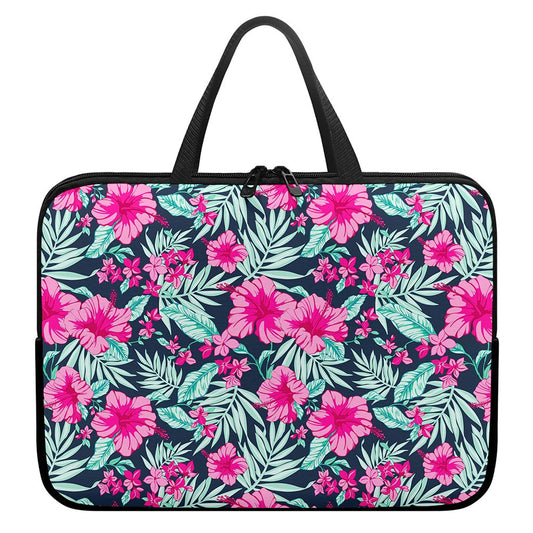 Pink Hibiscus Tropical Pattern Print Laptop Sleeve With Handle