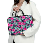 Pink Hibiscus Tropical Pattern Print Laptop Sleeve With Handle