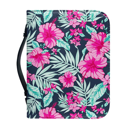 Pink Hibiscus Tropical Pattern Print Leather Bible Cover